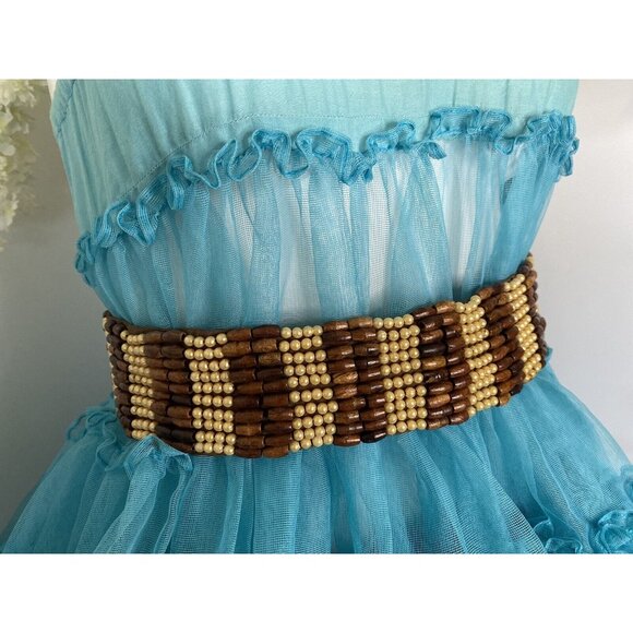 Baba L.A. Clothing Handmade‎ India Wood Faux Pearl Beaded Belt Tie Belt Vtg 32\